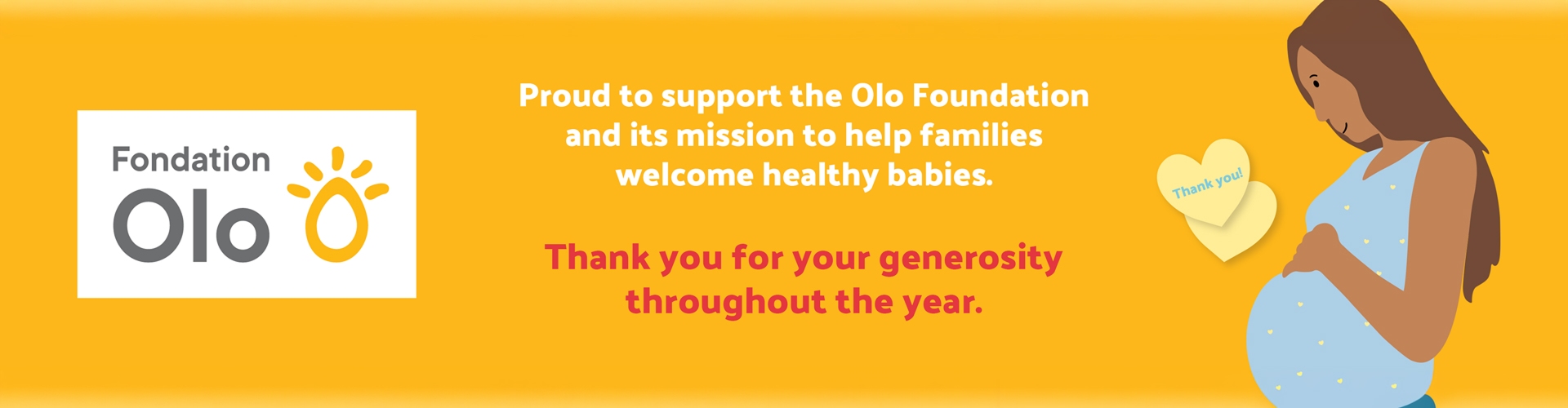Text reading: "Proud to support the olo foundation and its mission to help families welcome healthy babies".