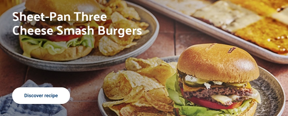 Sheet pan three cheese smash burgers
