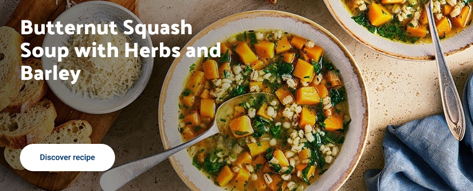 Butternut Squash Soup with Herbs and Barley