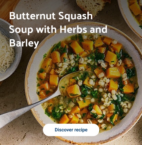 Butternut Squash Soup with Herbs and Barley