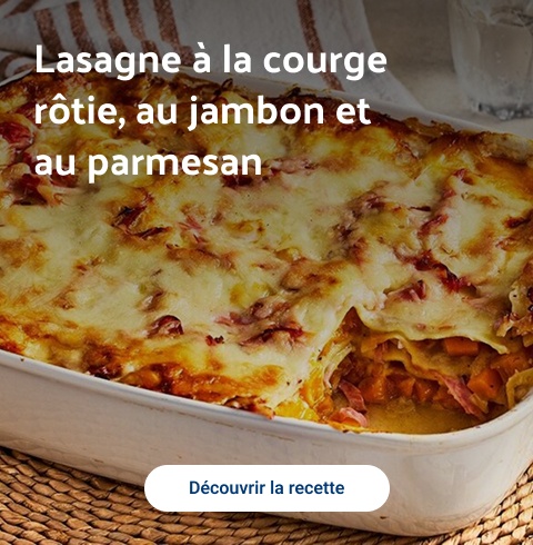 Lasagne à la courge rôtie, au jambon et au parmesan