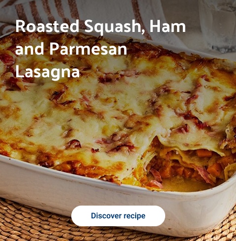 Roasted Squash, Ham and Parmesan Lasagna